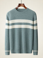 LanlyCashmere Men’s Striped Cashmere Sweater – Textured Knit Crew Neck Pullover