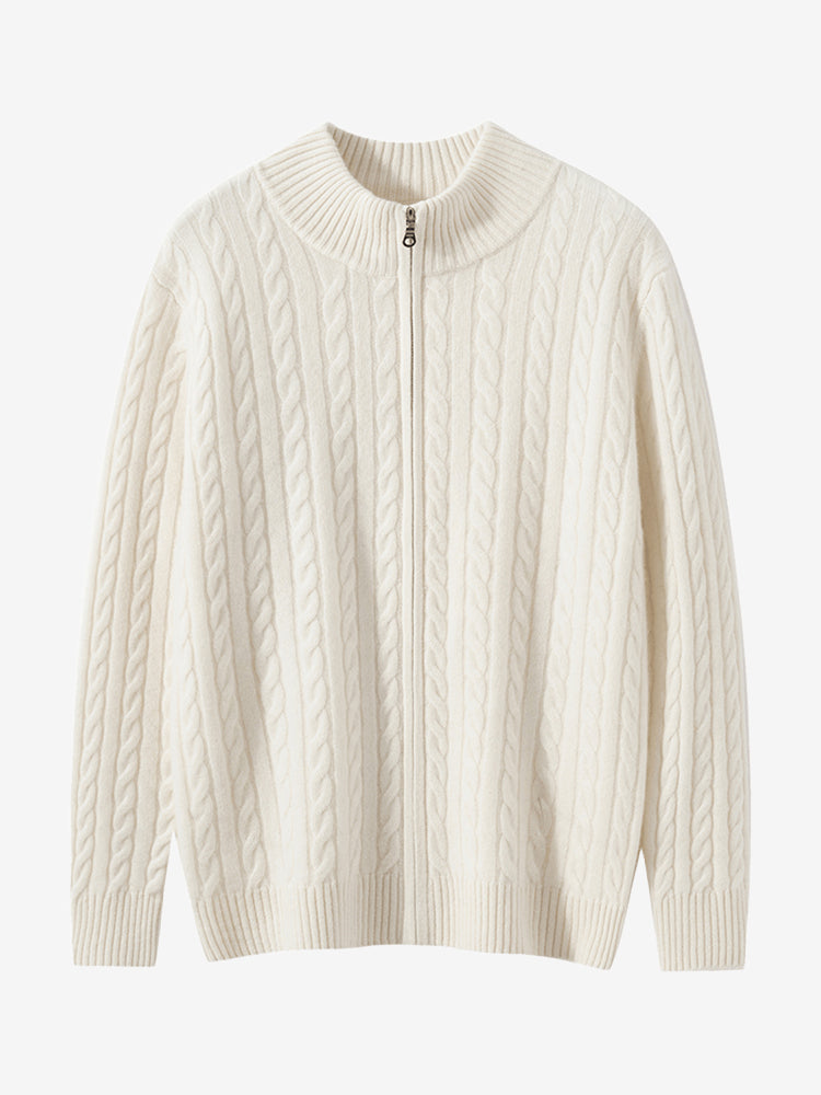 Lanly Cashmere Men's Full-Zip Sweater - Cable Knit Cardigan