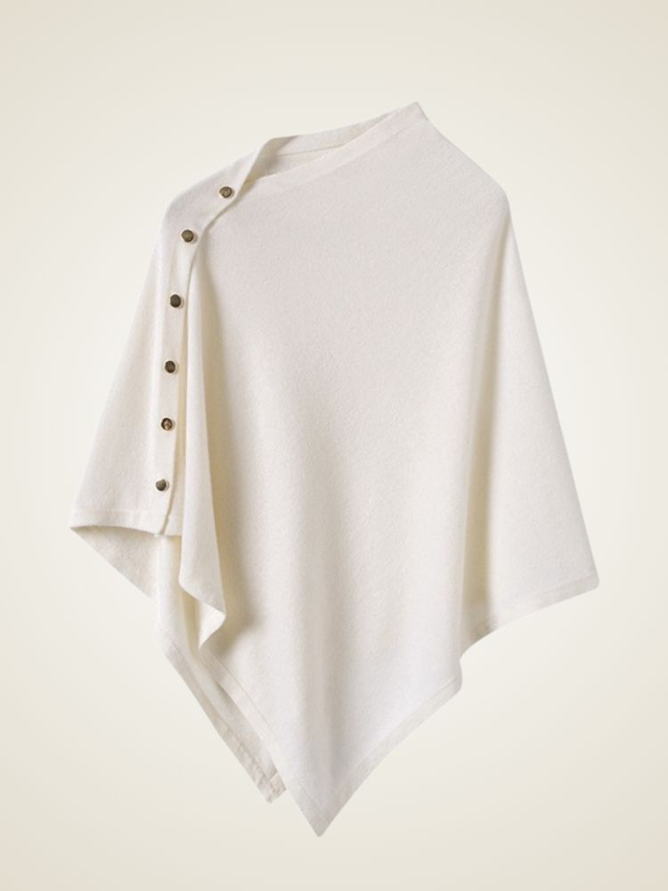 LanlyCashmere Buttoned Cashmere Poncho – Elegant Soft Knit Wrap Cape