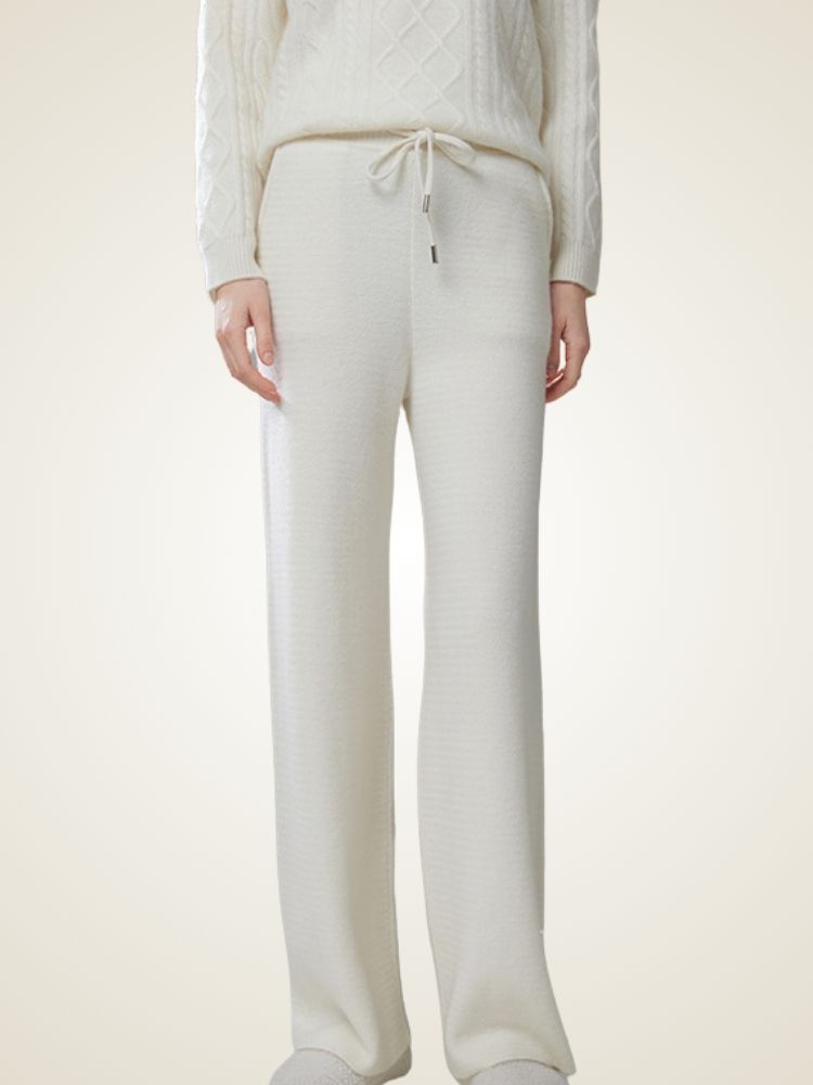 LanlyCashmere Fine Knit Cashmere Pants Straight Leg Drawstring