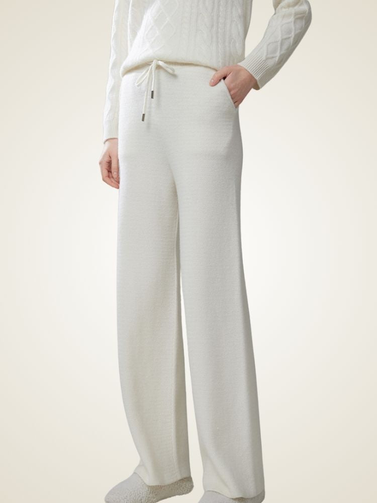 LanlyCashmere Fine Knit Cashmere Pants Straight Leg Drawstring