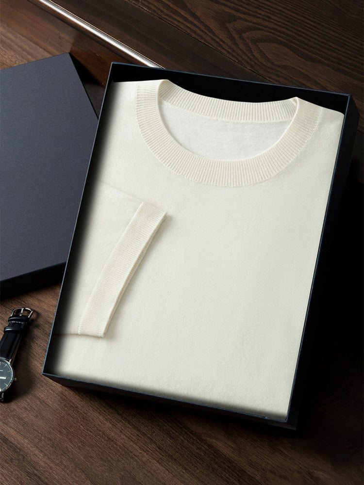 LanlyCashmere Super Fine Cashmere T-Shirt – Lightweight Knit Crew Neck