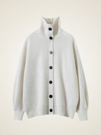 LanlyCashmere Women’s Cashmere Funnel Neck Cardigan – Ribbed Button Sweater