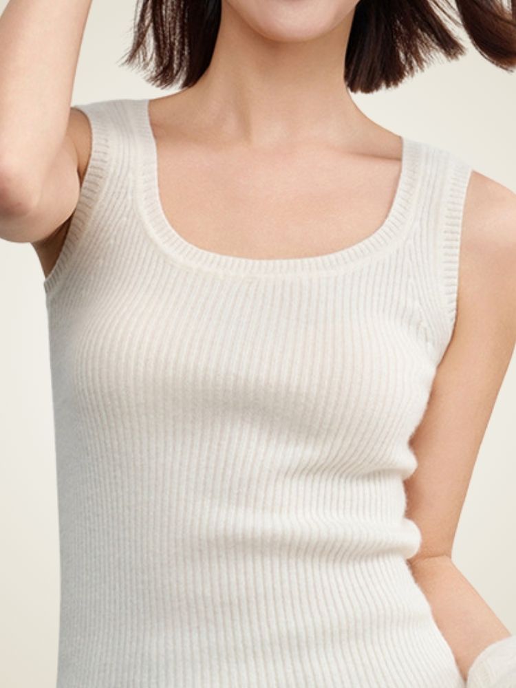 LanlyCashmere Women’s Cashmere Tank Top – Ribbed Knit Sleeveless Sweater