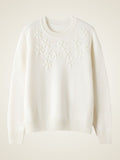 LanlyCashmere Women’s Hand Embroidered Floral Cashmere Sweater – Crew Neck Knit Pullover