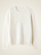 LanlyCashmere Women’s Hand Embroidered Floral Cashmere Sweater – Crew Neck Knit Pullover