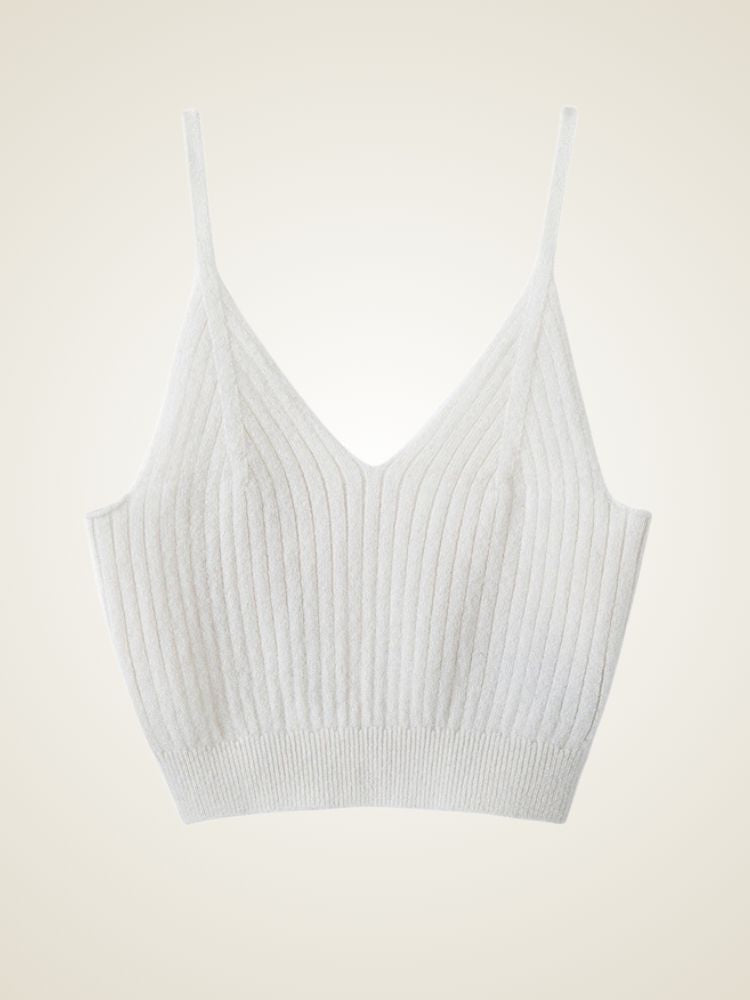 LanlyCashmere Women’s Ribbed Cashmere Bralette – Soft Knit Crop Top