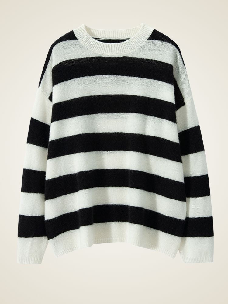 LanlyCashmere Women’s Striped Cashmere Sweater – Relaxed Fit Breton Knit Pullover