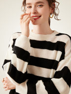 LanlyCashmere Women’s Striped Cashmere Sweater – Relaxed Fit Breton Knit Pullover