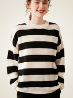 LanlyCashmere Women’s Striped Cashmere Sweater – Relaxed Fit Breton Knit Pullover