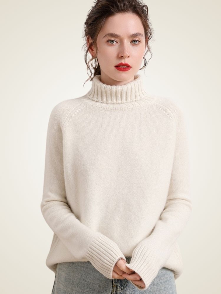 Lanlycashmere Fitted Cashmere Turtleneck Sweater – Cropped Slim Knit Pullover