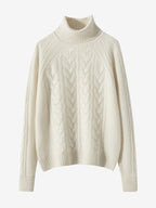 Lanly Cashmere Turtleneck Sweater - Mongolia Cable Knit Pullover