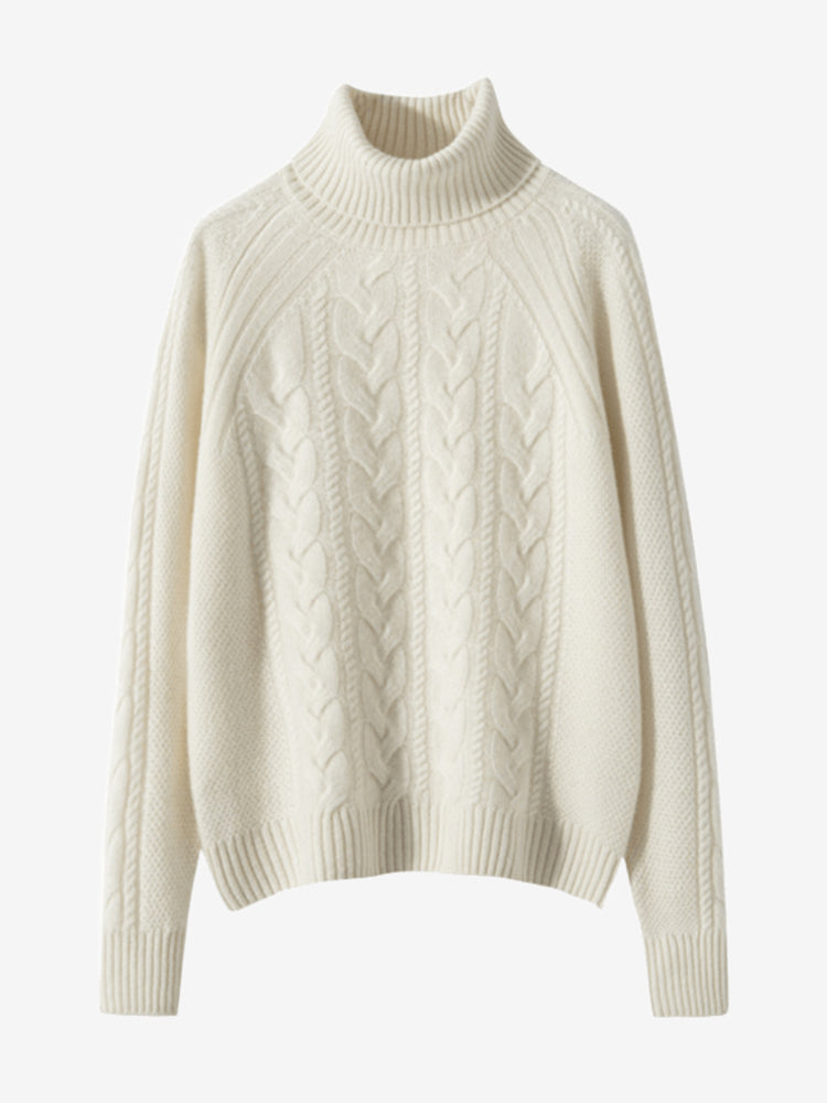 Lanly Cashmere Turtleneck Sweater - Mongolia Cable Knit Pullover