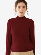LANLY - Women's Mock Neck Cashmere Sweater Mongolian Cashmere Ribbed Pullover