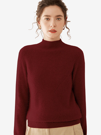 LANLY - Women's Mock Neck Cashmere Sweater Mongolian Cashmere Ribbed Pullover