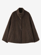 LANLY Fuzzy Wool Cashmere Short Coat - Australian Merino Wool Silk Blend Ultra Soft Stand Collar Asymmetric Toggle Jacket
