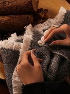 LANLY Yak Wool Short Scarf - Textured Bouclé Neck Warmer with Decorative Safety Pin Accent & Fringed Edge