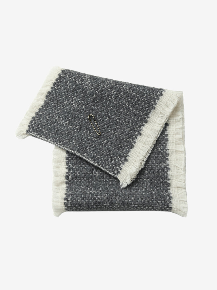 LANLY Yak Wool Short Scarf - Textured Bouclé Neck Warmer with Decorative Safety Pin Accent & Fringed Edge