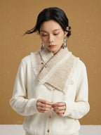LANLY Yak Wool Short Scarf - Textured Bouclé Neck Warmer with Decorative Safety Pin Accent & Fringed Edge