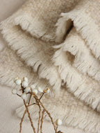 LANLY Yak Wool Short Scarf - Textured Bouclé Neck Warmer with Decorative Safety Pin Accent & Fringed Edge