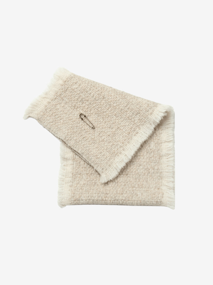 LANLY Yak Wool Short Scarf - Textured Bouclé Neck Warmer with Decorative Safety Pin Accent & Fringed Edge
