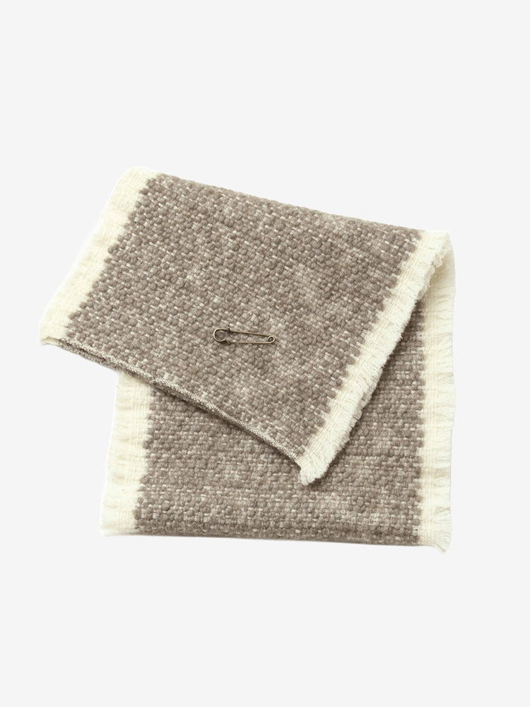 LANLY Yak Wool Short Scarf - Textured Bouclé Neck Warmer with Decorative Safety Pin Accent & Fringed Edge