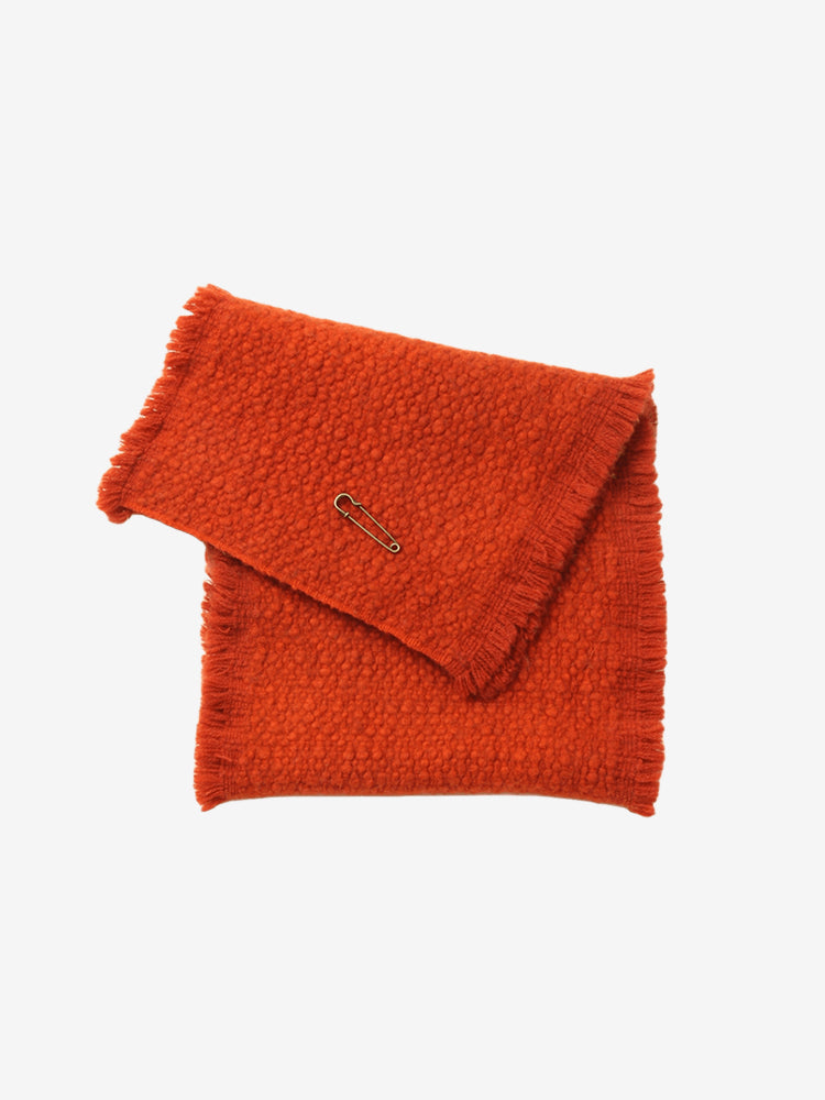 LANLY Yak Wool Short Scarf - Textured Bouclé Neck Warmer with Decorative Safety Pin Accent & Fringed Edge