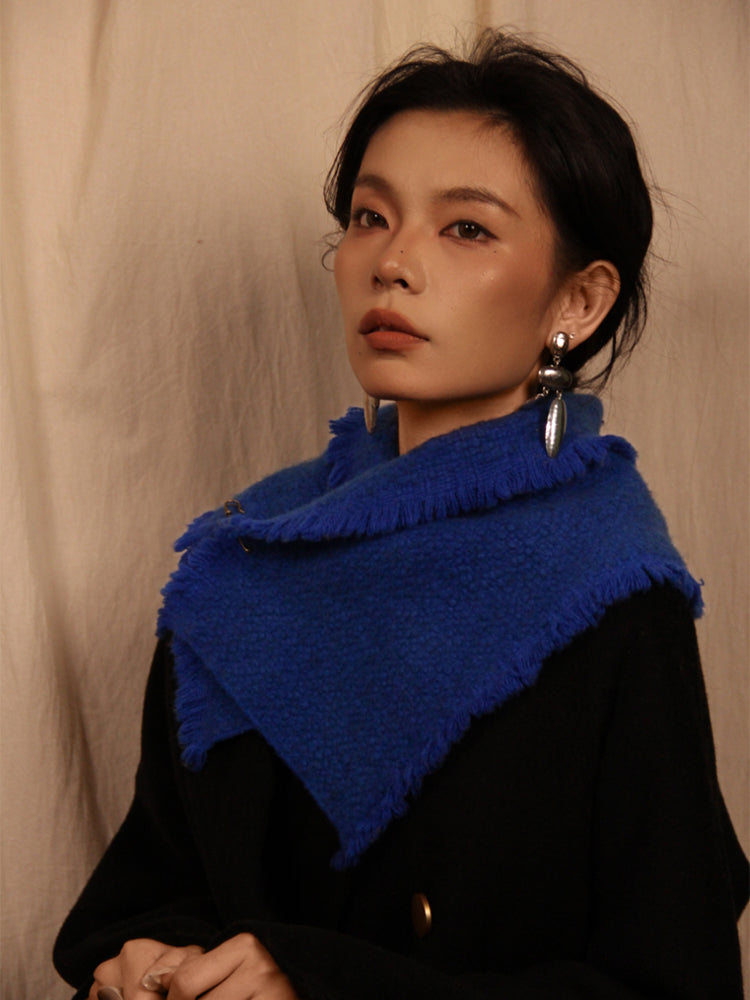 LANLY Yak Wool Short Scarf - Textured Bouclé Neck Warmer with Decorative Safety Pin Accent & Fringed Edge