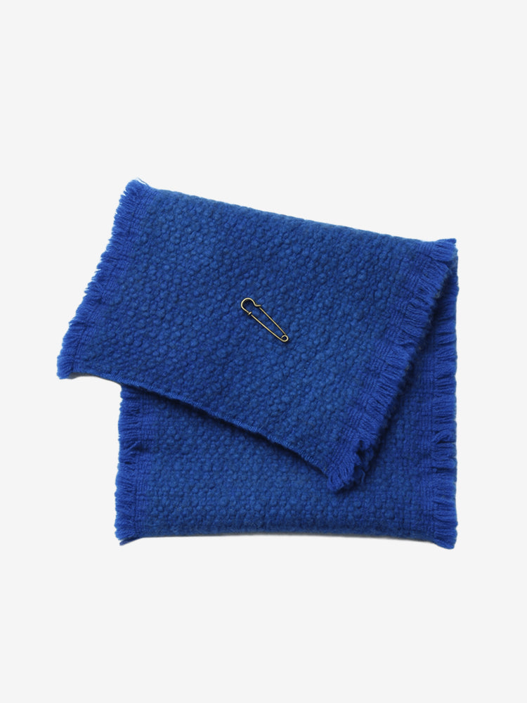 LANLY Yak Wool Short Scarf - Textured Bouclé Neck Warmer with Decorative Safety Pin Accent & Fringed Edge