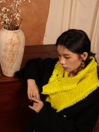 LANLY Yak Wool Short Scarf - Textured Bouclé Neck Warmer with Decorative Safety Pin Accent & Fringed Edge