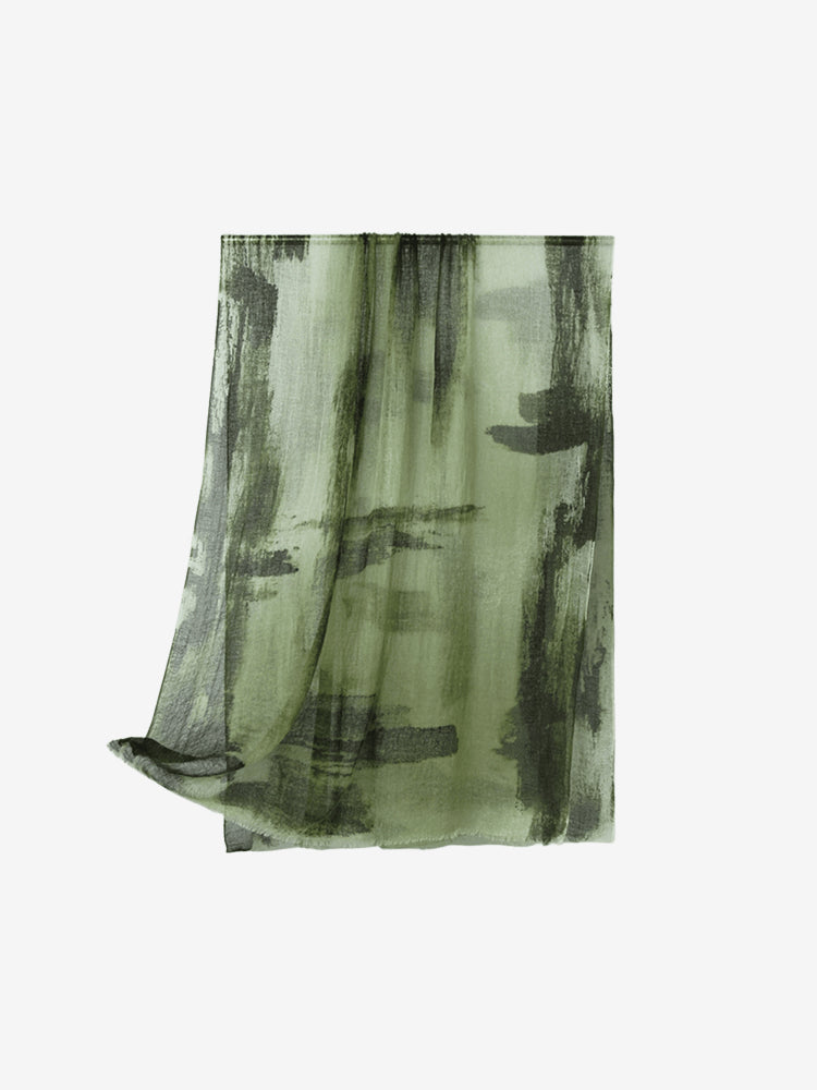 Lanly Hand Painted Cashmere Shawl - 100% Inner Mongolian Lightweight Ultra-Sheer Ink Wash Scarf