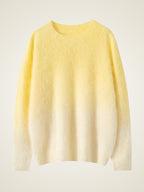 LanlyCashmere Brushed Cashmere Sweater – Ombre Crewneck Fuzzy Knit Pullover